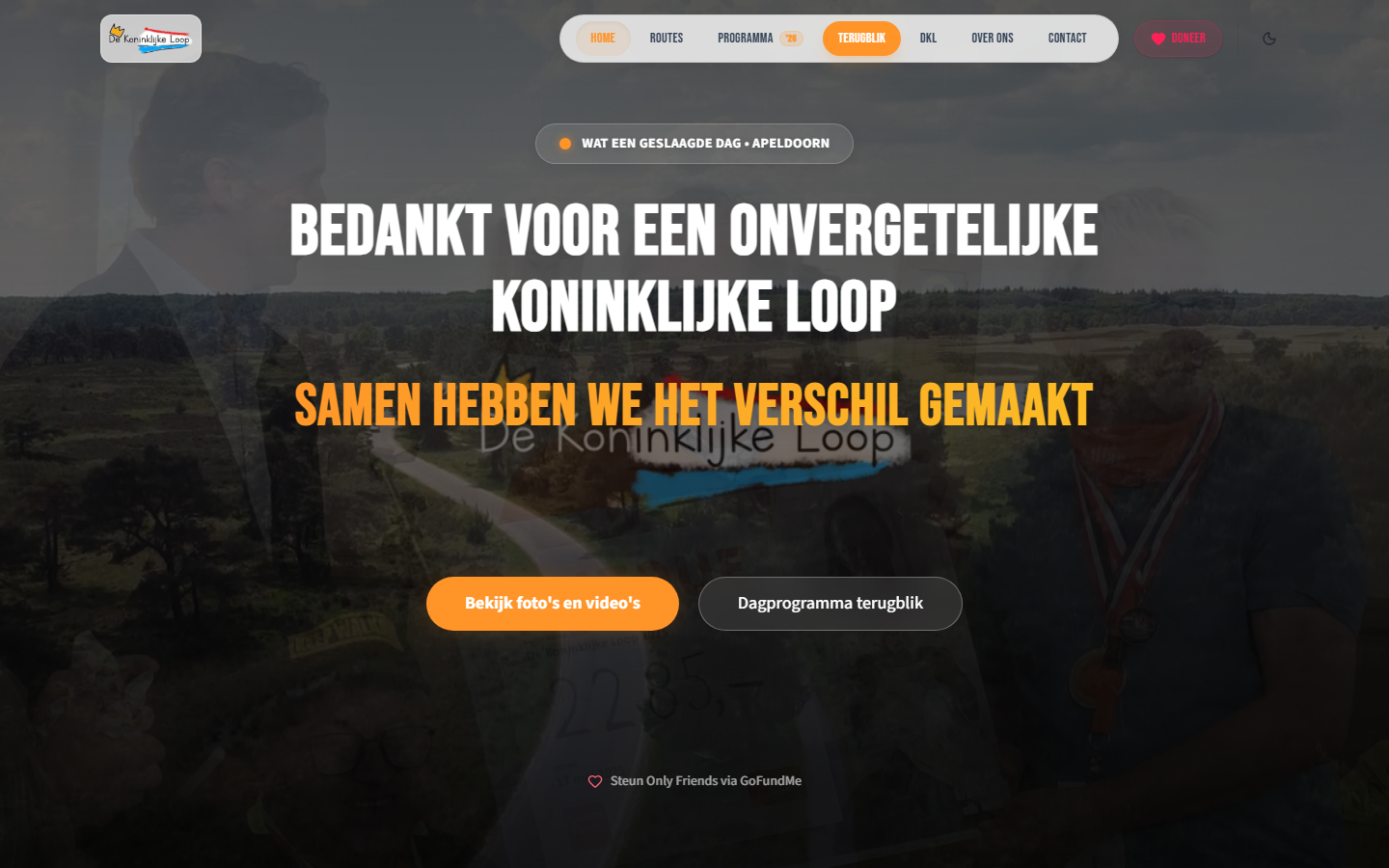 Homepage of the live De Koninklijke Loop event platform