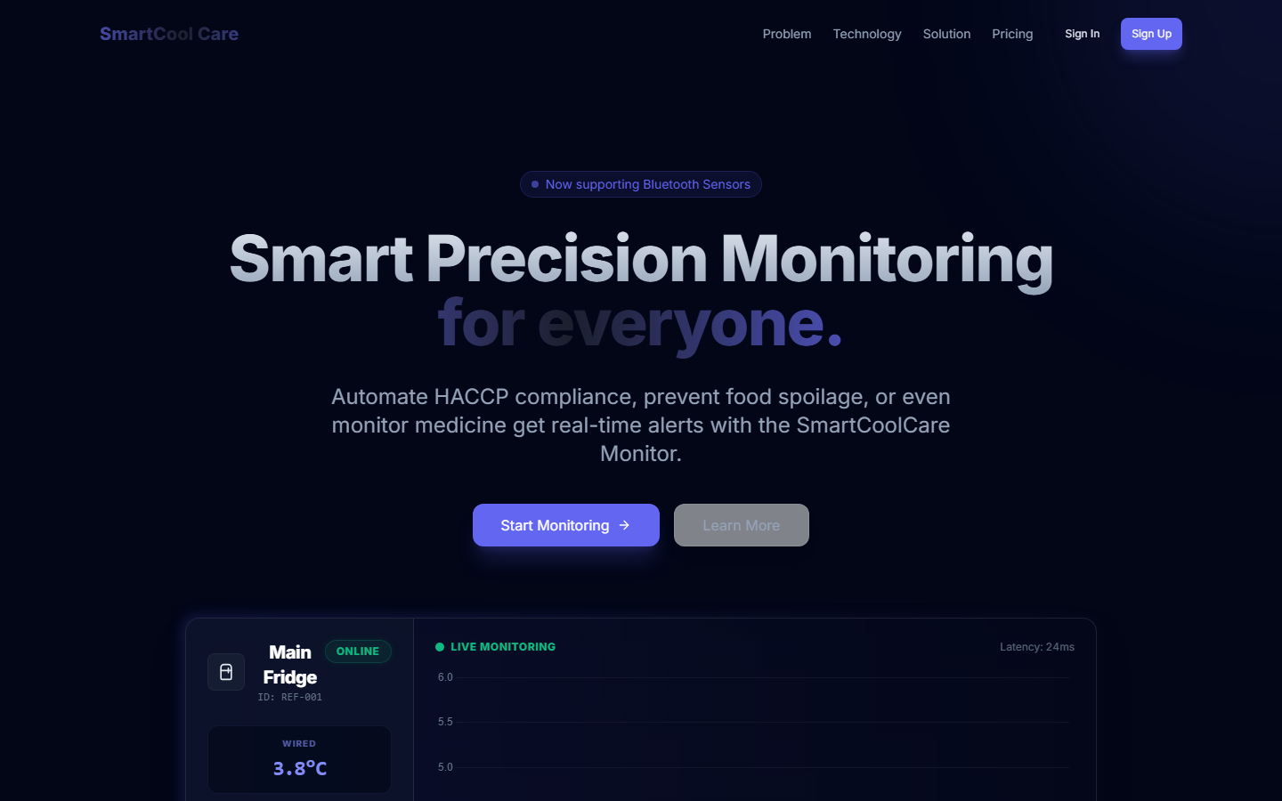 Homepage of the live SmartCoolCare IoT monitoring project